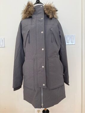Basin Range Gray Down Parka Coat with detachable Faux Fur Hood